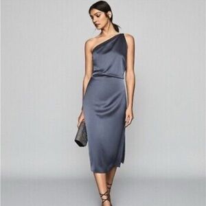 Reiss Eden Satin One Shoulder Midi Dress